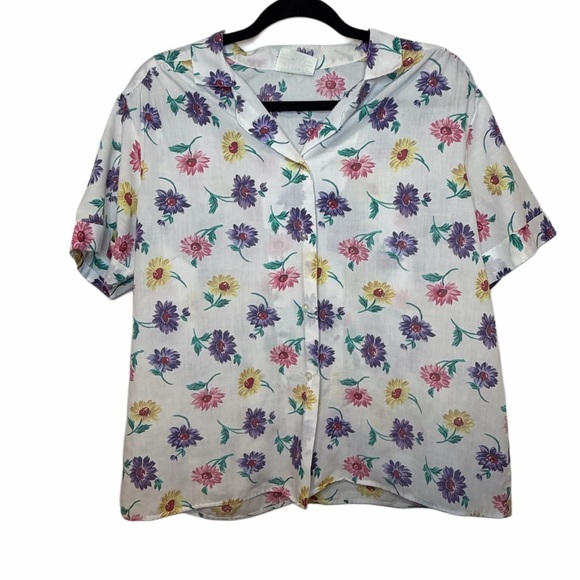 Vintage Tops - Vintage Visage de Paris Floral Button-Up Blouse – Size L